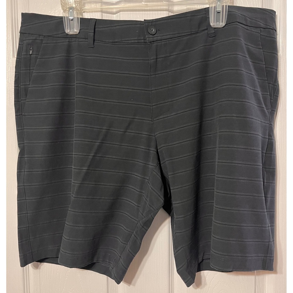 Hang Ten Mens Hybrid Shorts Charcoal Grey Striped Performance Boardshorts Sz 42